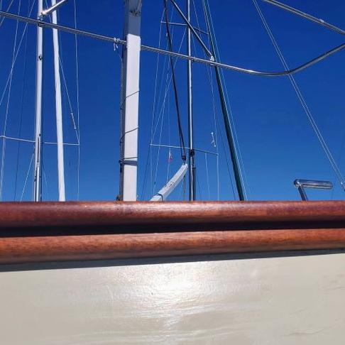 Trawler. stripped, sanded with 3 coats of Watco teak oil